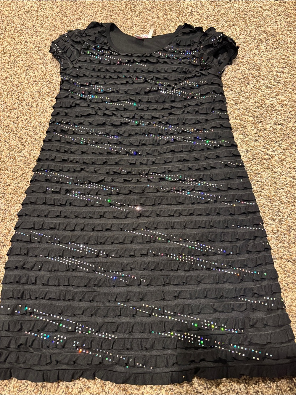 Justice Black Ruffle Dress with Iridescent Rhinestones